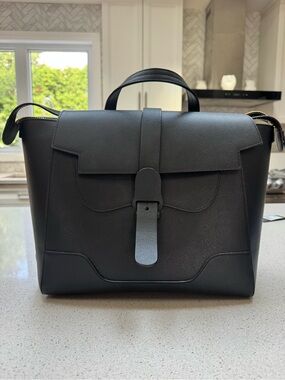 Senreve Large Maestra Bag / Black Pebbled Leather / Gold hardware